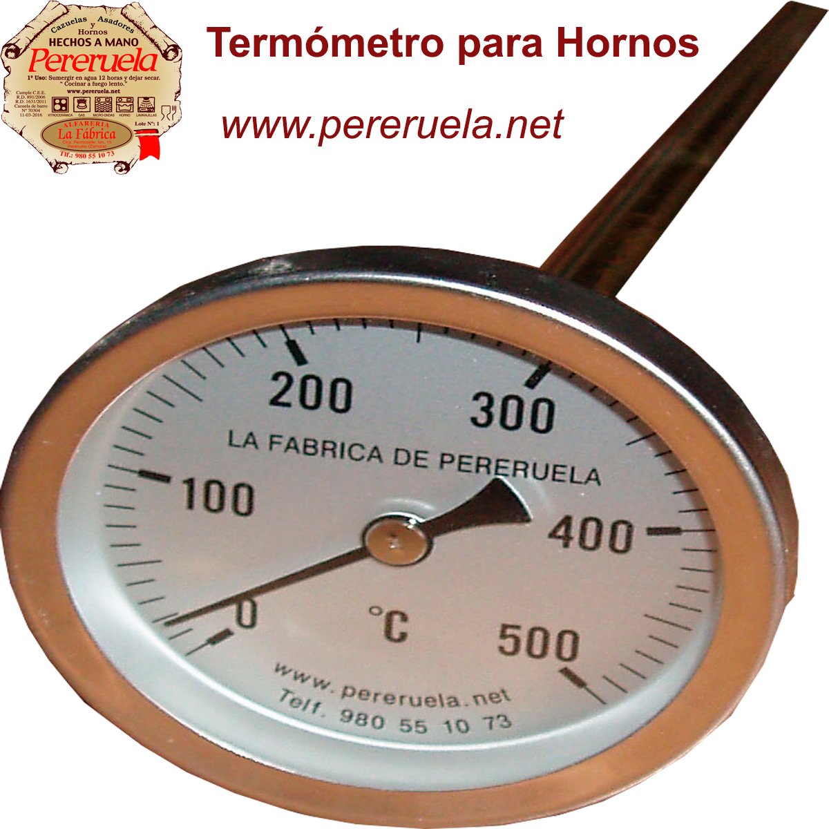 Termómetro para Horno - Termómetro de 50º a 500º para horno de leña
